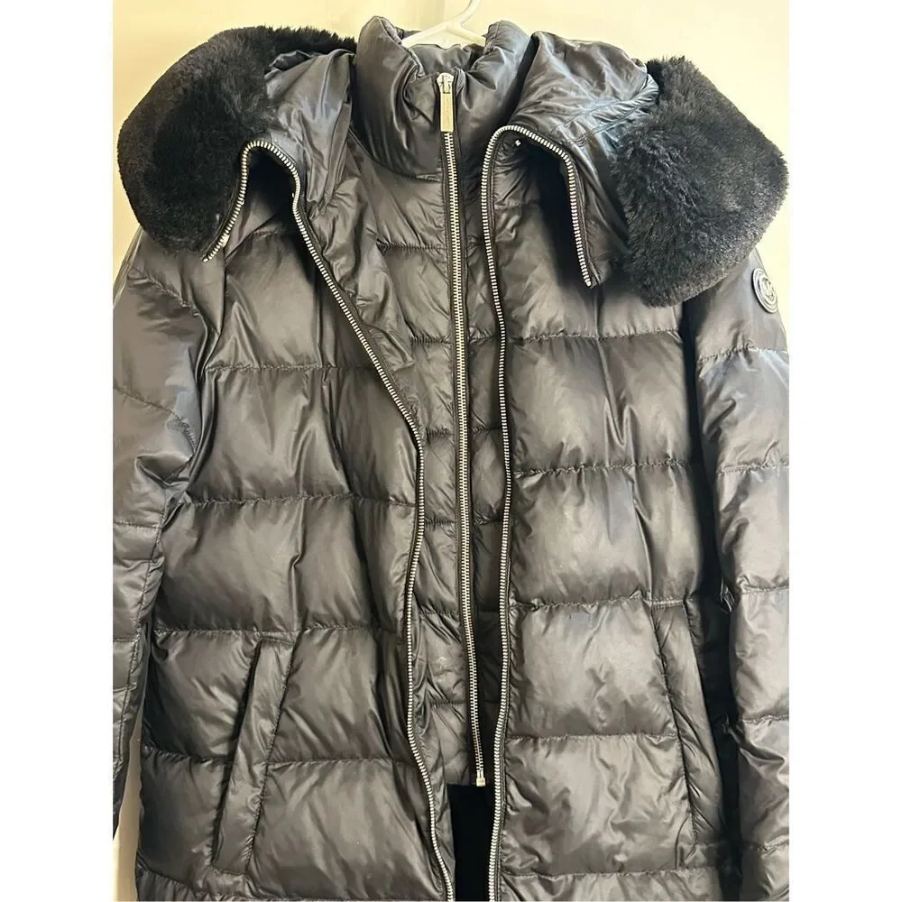 Michael Kors size XS black DOWN coat long puffer with hood and inner bib